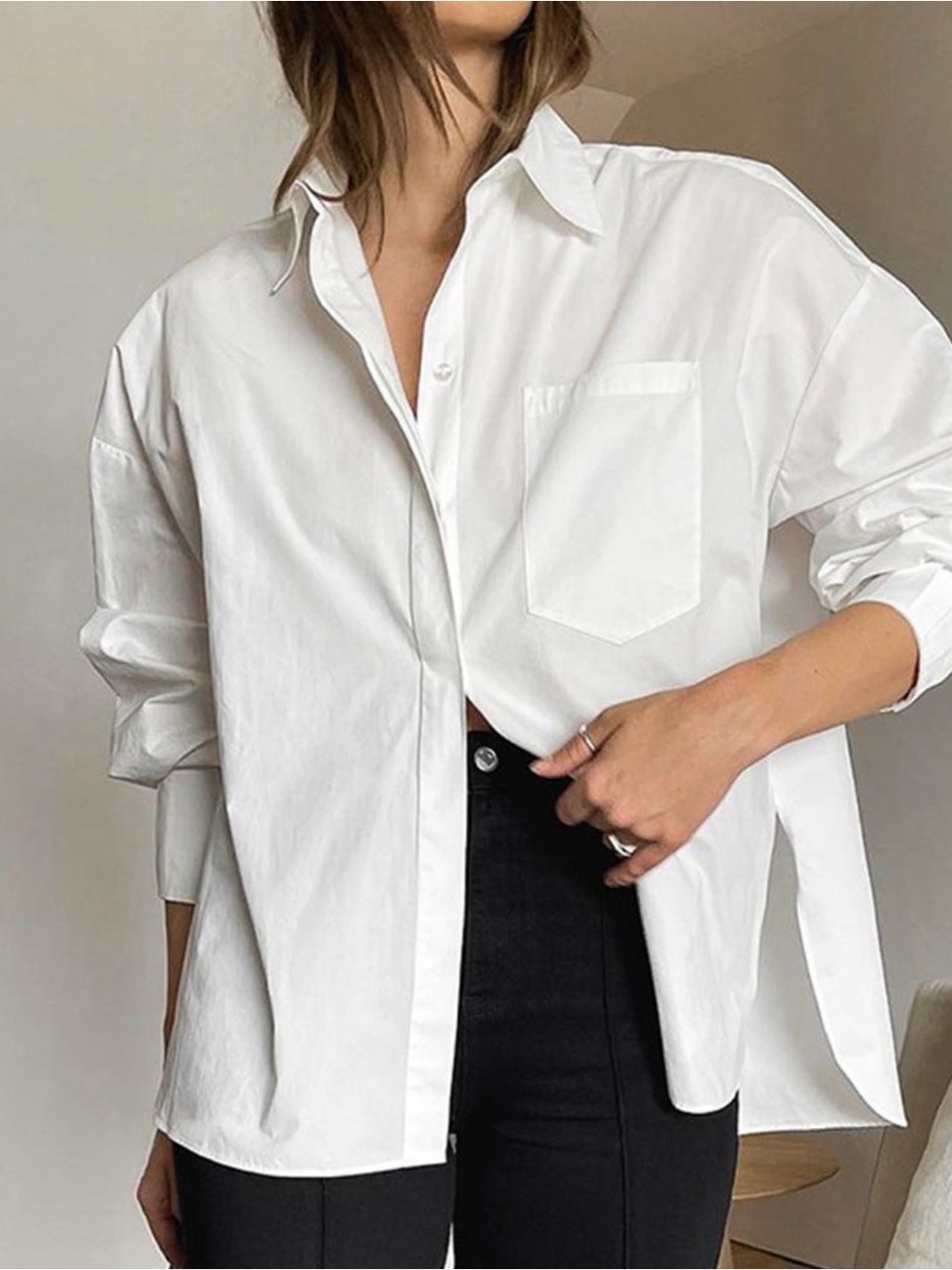Commense Classic White Women’s Minimalist Button-Down Shirt